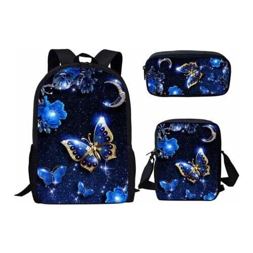 Children School Bags 3D Beauty Butterfly Animal Print 3 Pcs/set Kids Backpack Girls Women Schoolbag Mochila Escolar