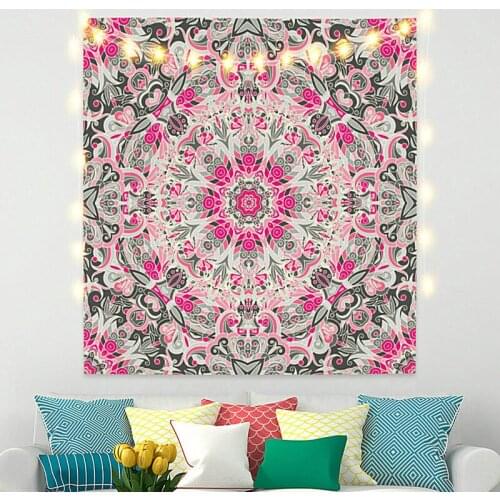 Mandala Tapestry Mauve and Green Flowers Vintage Exotic Summer Plant Nature Frame for Bedroom Photography Wall Decor
