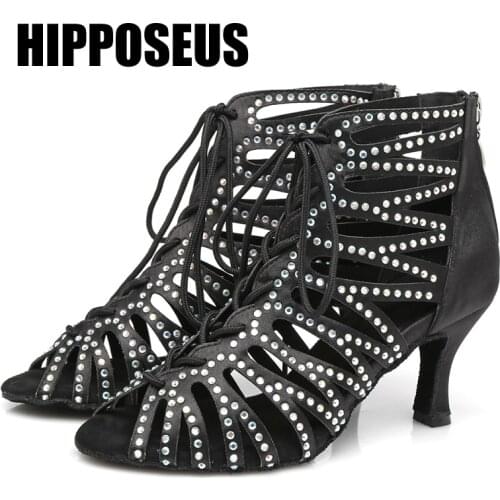 Hipposeus Dance-Shoes Women Latin Girls Salsa Ballroom Tango Modern Dancing Shoes Female Soft Bottom Party Dance Shoes Sandals