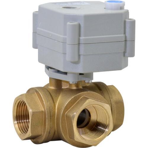 HSH-Flo DN8-25 DC12V 3 Way T/L Type Reduce Bore Motorized Ball Valve NPT/BSP Brass,2 Wires Control Electric Ball Valve CR2-01