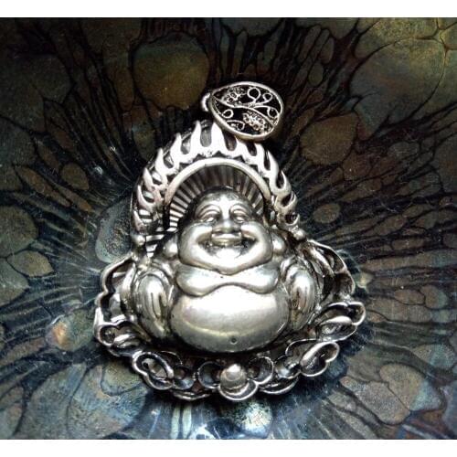 Exquisite carving of Maitreya Buddha Silver Pendant