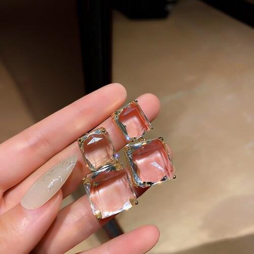 Korea Geometric Drop Earrings for Women Bijoux Square Transparent Crystal Earrings Statement Earring Jewelry Wedding Gifts