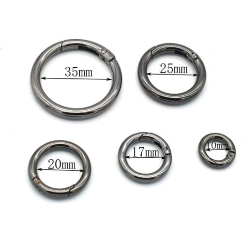 10-35mm Black Round Ring Gate Spring Snap Hook Gate O Ring Metal Snap Clasp Webbing Hook Bag Clasp Spring Buckle for Purse Bag