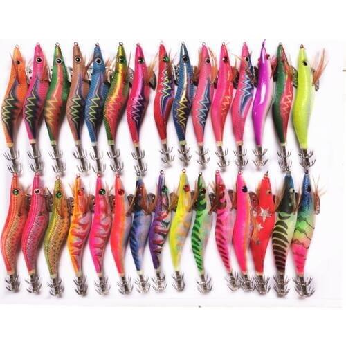 10Pcs Squid Jig Hook Mix Color 3.5# Wood Shrimp Fishing Lure Umbrella Hook Octupus Lures Random Color