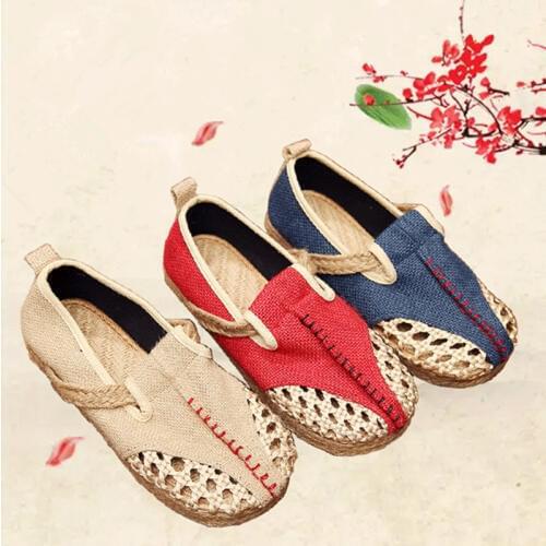 Shanghai Story Summer Womens Casual Linen Cotton Loafers Breathable Holes Shoes Chinese Style Hand Made hollow net shoes