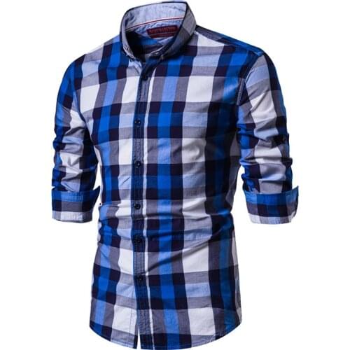 Fad New Spring Fashion 100% Cotton Plaid Shirt Men Casual Social Business Male Shirt Top Quality Long Sleeve Mens Dress Shirts