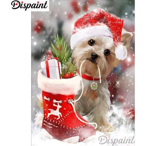 Dispaint Full Square/Round Drill 5D DIY Diamond Painting "Christmas dog" Embroidery Cross Stitch 3D Home Decor A11267