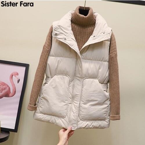 Sister Fara 2021 New Ladies Casual Waistcoat Female Sleeveless Long Vest Jacket Womens Down Cotton Body Warm Vest Coat Winter