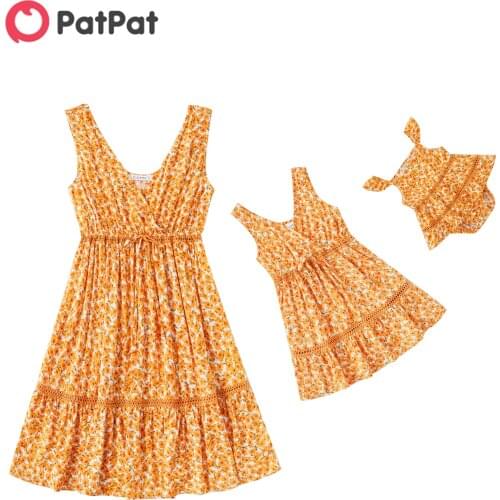 PatPat 2021 New Summer Floral Print V-neck Tank Dresses for Mommy and Me