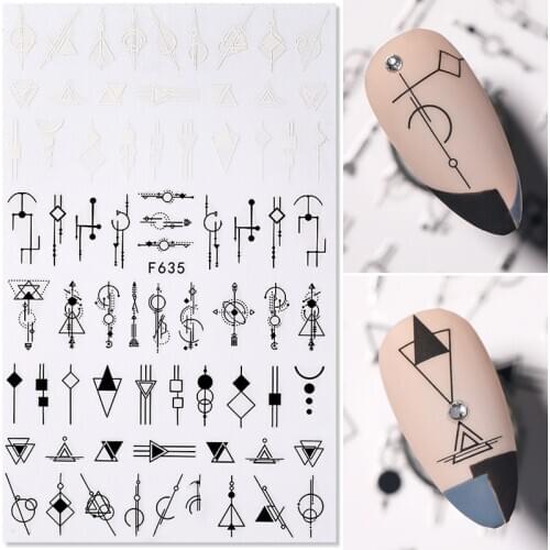 Black White Design 3D Nail Stickers Geometric Self-adhensive Slider Flower Leaf Transfer Stickers for Nails Tip Abstract Wrap