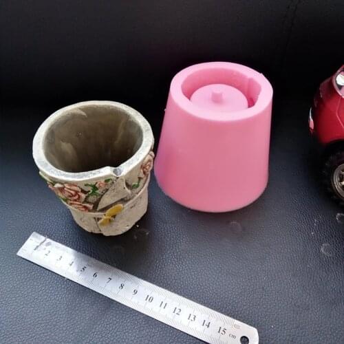 Simple Round Countryside Gardening flowerpot making Cement Mould Silicone Concrete Planter Mold