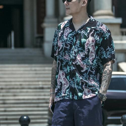 Non Stock Ukiyo-e Tiger & Bamboo Pattern Aloha Hawaiian Shirt Men’s Summer Short Sleeve Beach Wear Casual Vacation Clothing