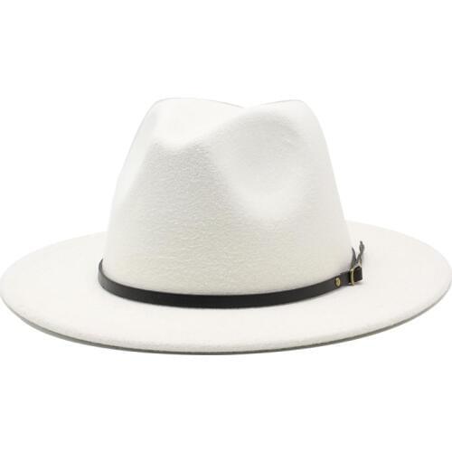 Seioum Wide Brim Simple Church Derby Top Hat Panama Solid Color Felt Fedoras Hat for Men Women artificial wool Blend Jazz Cap