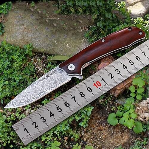 Damascus blade folding knife Red Sandalwood handle pocket survival camping hunting knives outdoor rescue fishing gift EDC tools