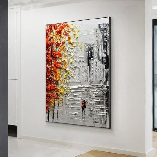 Modern Light Luxury Nordic Style Black And White City Living Room Dining Porch Hand-painted Abstract Cecorative Oil Painting