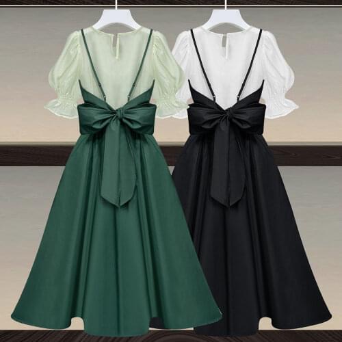 A-line Bandage Slip Sleeveless Puff Sleeve Fashion Tunics Casual Plus Size Korean Midi Summer Light Dress Loose Womens Dresses
