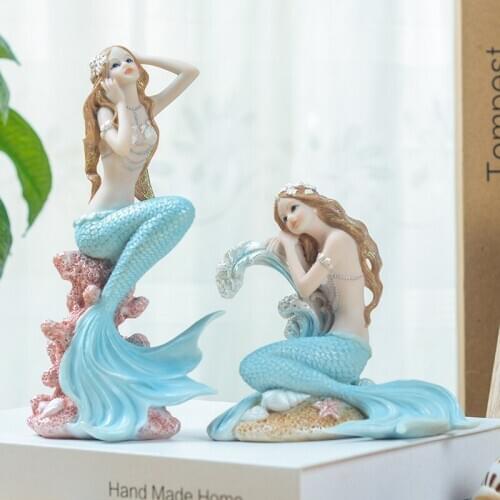Aquarium Mediterranean Style Decoration Mermaid Princess Figuriness Home Bedroom Desk Decor Resin Mermaid Nordic Decor Gifts