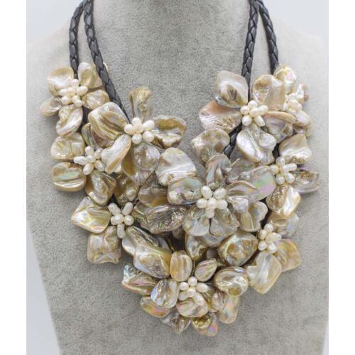WOW! freshwater pearl necklace white rice and shell baroque flower 18inch nature handmade wholesale FPPJ