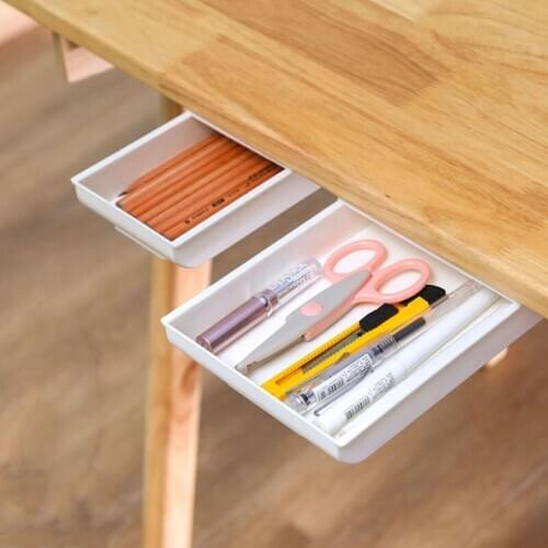 Desk Table Storage Drawer Organizer Box Self Stick Pencil Stationery Tray Under Desk Drawer Self-Adhesive Sundries Holder
