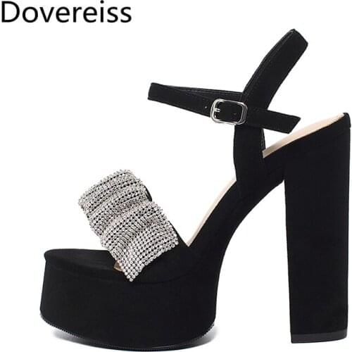 Dovereiss Fashion Summer Womens Shoes Crystal Rhinestone Buckle Elegant Waterproof Femmes Sandals Chunky Heels 34-41
