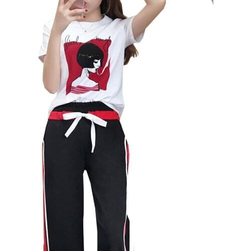 New Summer Big Size Tracksuit For Woman Printed Short-sleeved T-shirt & Trousers Two Piece Sets Sportswear Womens Plus Size 5XL