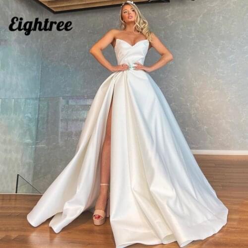Eightree Princess Wedding Dresses Sexy A-Line High Split Bride Dress 2021 Backless Boho Beach Sleeveless Wedding Gown Plus Size