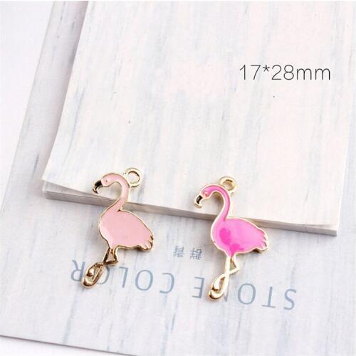10pcs Alloy Gold Enamel Flamingo Charms Jewelry Findings Making Earrings Accessories Metal Bird Dangle For Bracelet Necklace