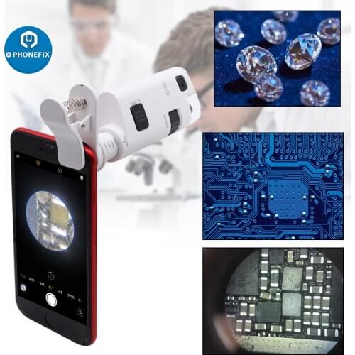 120X/190X Mobile Phone Microscope Camera Pocket Magnifying Glass with Cell Phone Clip LED UV Light For Jade Identification