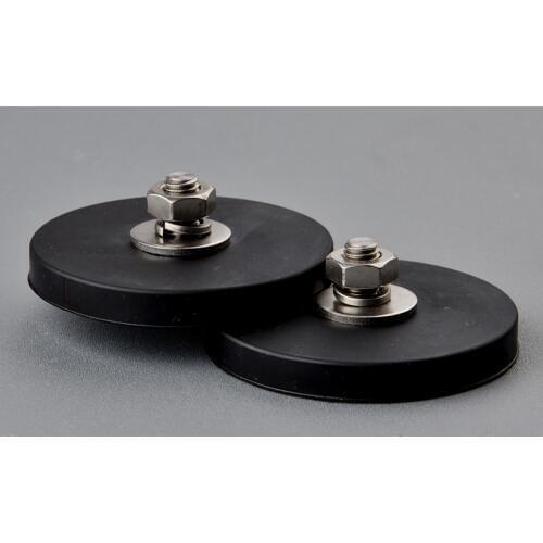 2Pcs Car Mount Magnet 45KG Powerful Neodymium Magnet Disc Rubber Costed D88x8Mm M8 Thread Surface Protecting LED Light Camera