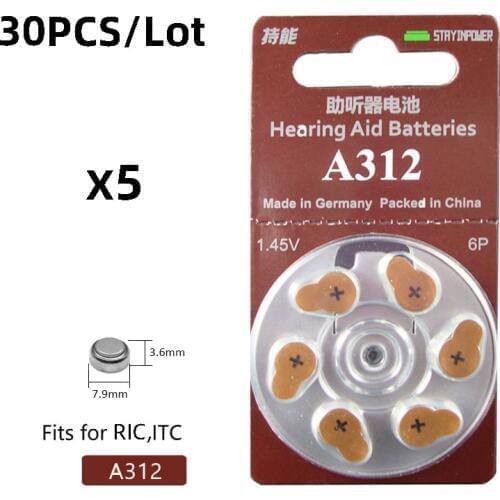 30 PCS Stay in Power Zinc Air Hearing Aid Batteries A312 312A 312 P312 PR41 Hearing Aid Battery A312 for Hearing Aids