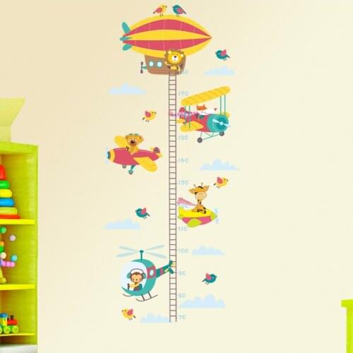 3D Cartoon Hotair balloon Measure Height Sticker Wall Stickers Kindergarten Kids Room Decor Children Height Ruler Stadiometer