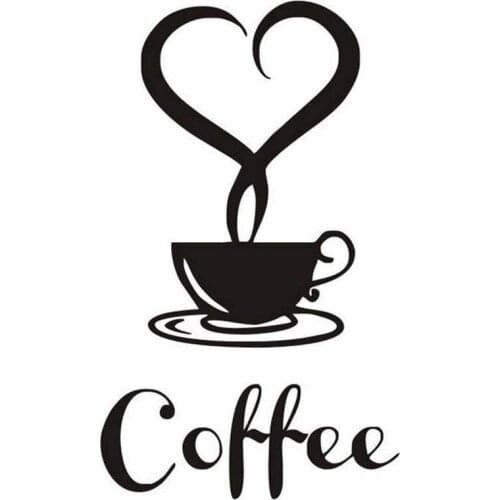 AT69 -1 x Cafe Cup Stickers / Coffee cup Kitchen Art Wall Stickers for Home Decoration Removable Wall Stickers (B)