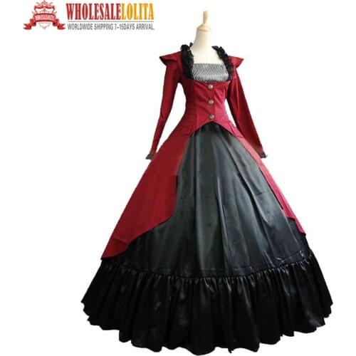 Burgundy and Black Cotton Southern Belle Ball Gown Victorian Dress