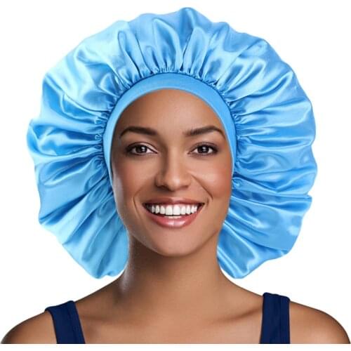 Big size Elasticity Wide-Brimmed Women Turban Hat Large Print Silk Bonnet Sleep Cap Bonnet Women Turban Hat for Hair Accessories