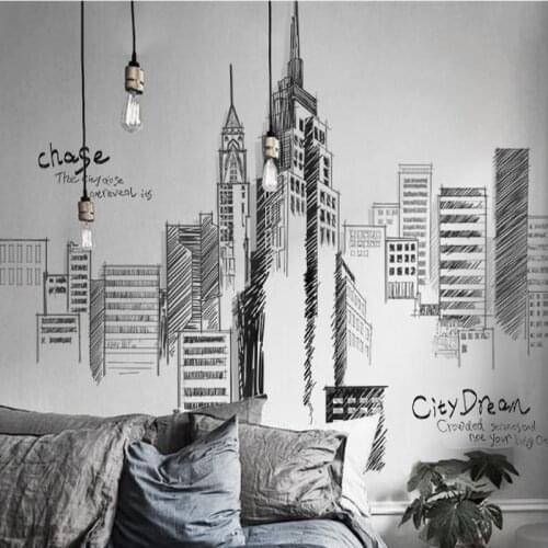 Large Tall Buildings Retro Black Wall stickers Set PVC DIY Mural Art For Living Room Sofa Decoration 3 Size Background Decal