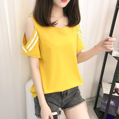 Neatie kiddie Summer Stripe Hollow Out Short Sleeve Tee Shirt Women Tops Clothes Korean Style Basic Loose O-neck T-shirt