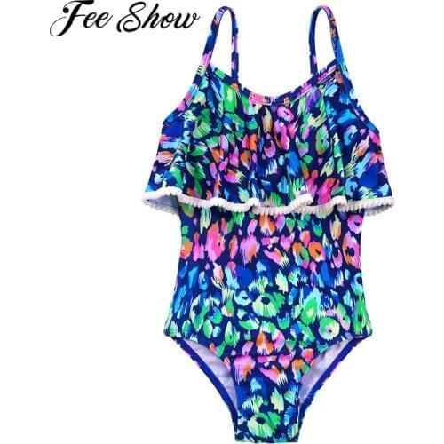 2021 Girls Kids One-piece Swimming Jumpsuit Swimwear Summer Monokini Swimsuit Bodysuit Straps Ruffle Beach Swimming Bathing Suit