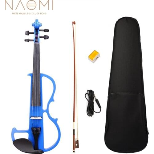 NAOMI Silent Electric Solid Wood Violin in Metallic Blue 4/4 Set w/ Brazilwood Bow+Rosin+Maple Bridge+Violin Case+Headphone
