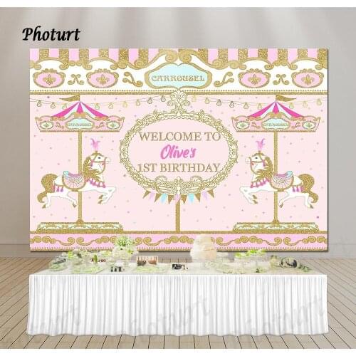 PHOTURT Circus Carnival Photography Background Girl Birthday Backdrop Pink Carousel Polyester Vinyl Photo Decorate Props