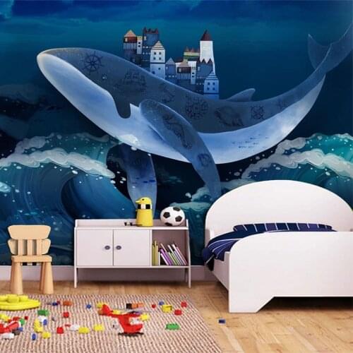 Custom Mural Wallpaper 3D Cartoon Whale House Wall Painting Childrens Room Background Wall Decor Mural Papel De Parede Infantil