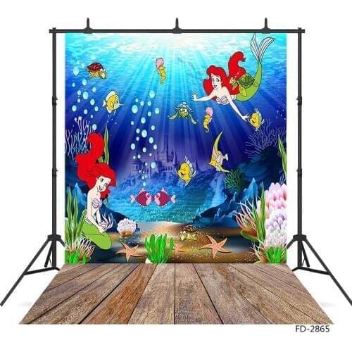 Colorful Fish Pincess Backdrop for Photo Studio Computer Printed Backgrounds for Children Baby Shower Photoshoot Photobooth