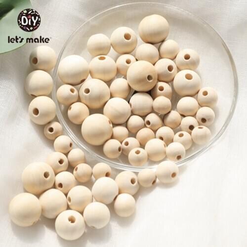 Lets Make 100pcs Beech Maple Natural Wooden Beads For Jewelry Making Round Wholesale Eco-Friendly 8/10/12/16/18/20mm Handmade