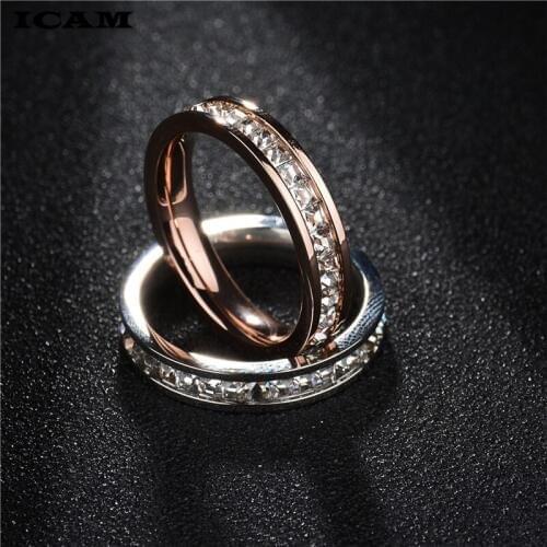 ICAM Hot couple ring women single row drill ring ring rose gold Stainless Steel jewelry