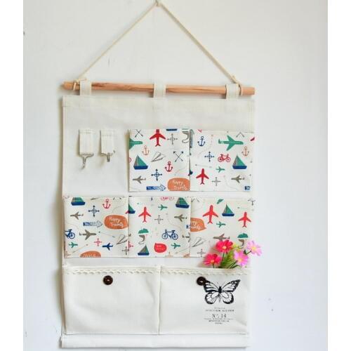 Linen Cotton 7 Pockets Wall Door Closet Hanging Storage Bag Organizer Bedroom Toiletry Hook Cloth Pouch Office Magazine Wardrobe