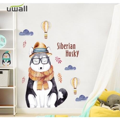 Cartoon Mr. husky Wall Stickers For Kids Room Bedroom Decor Living room Background Wall Decoration Self-adhesive Home Decor Door