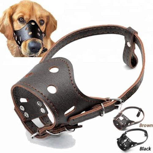 PU Leather Dog Muzzle Adjustable Anti-Biting Puppy Pet Dog Mesh Mouth Guard Covers Dog Muzzles Mask for Biting and Barking
