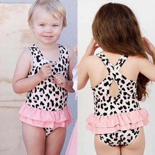 New Summer Swimsuit Infant Baby Girls Toddler Kids Leopard Swimwear Swimsuit Bikini Set Bathing One Piece Tankini Cross 1-6T