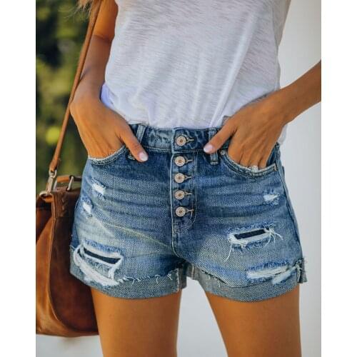 Sexy Ripped Denim Shorts High Waist Hollow Out Jean Shorts Vintage Short Jeans Casual Button Fly Shorts