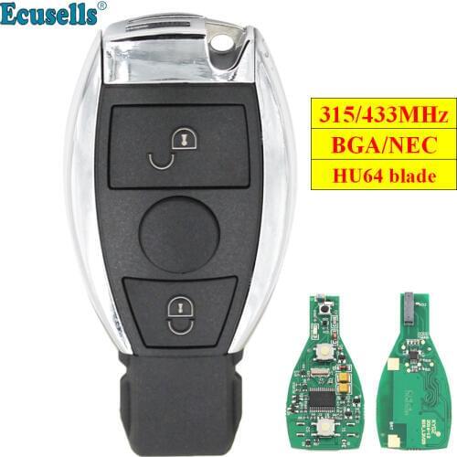 Smart keyless entry Remote Key fob 2 Buttons 315MHz 433mhz for Mercedes-Benz 2000+ support BGA/NEC with battery holder HU64