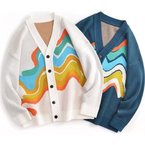 Mens Coat Knitted Sweater Cardigan Overcoat Autumn Clothes Loose V Neck knitwear Casual Top Jacket Outerwear Plus Size XXL